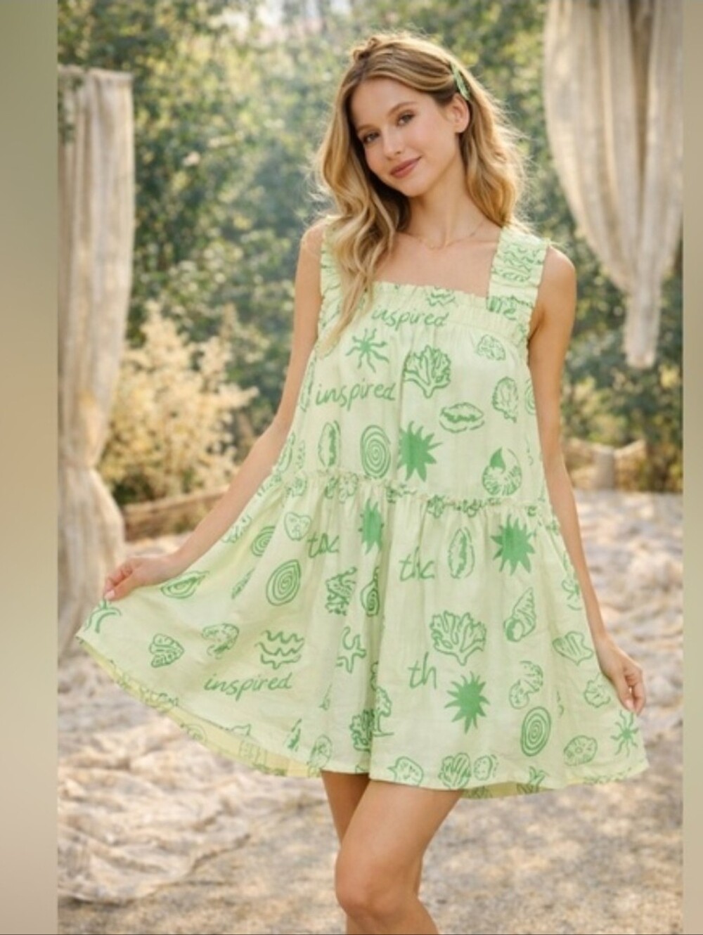 Umgee' Cream & Teal Seashell Sundress